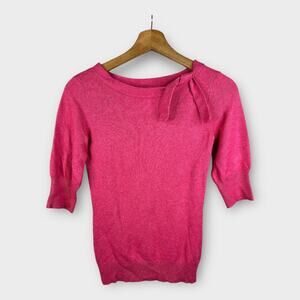 Trina Turk Womens size XS 3/4 Sleeve Silk Cashmere Sweater Barbie Pink Bow